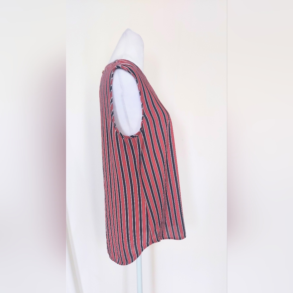 Anne Klein Sleeveless Career Top Size Medium Black Red Stripes - Picture 6 of 9